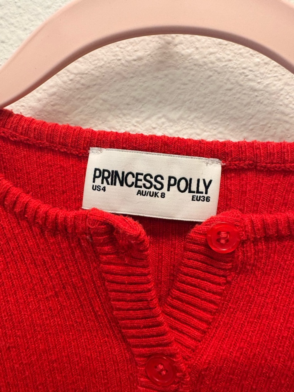 Princess Polly Bright Red Ribbed Button-Front Crew Sweater - Picture 2 of 3